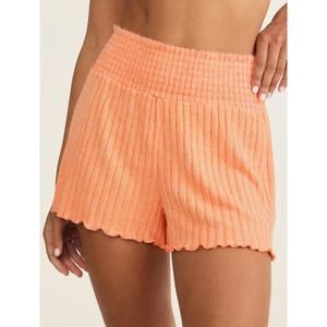 Z Supply Ribbed High-Waist Soft Knit Shorts - Peach